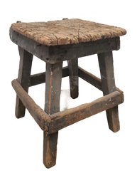 Vintage Industrial Primitive Handmade Wooden Short Stool