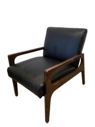 Mid-Century Style Black Vinyl Wood Frame Accent Chair