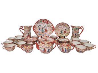 Vintage Japanese Kutani Geisha Porcelain Plates, Platter, Pitchers & Tea Set - 39 Pieces