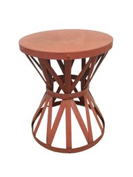 Small Round Red Metal Outdoor Patio Table
