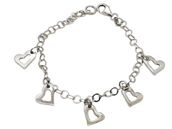 Vintage Sterling Silver Open Heart Chain Link 7' Charm Bracelet (Bag C)