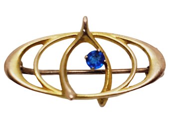 Vintage Victorian Lucky Wishbone & Blue Sapphire 10K Yellow Gold Ladies Pin (Bag D)