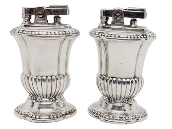 Pair Vintage Ronson Mayfair Art Deco Silverplated Table Lighters