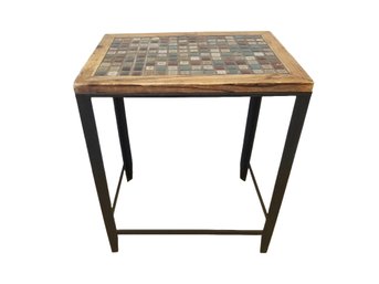 Small Rectangular Metal & Wood Frame With Mosaic Style Top Accent Table