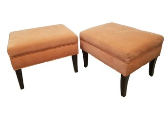 Pair Of Orange Upholstered Rectangular Ottomans