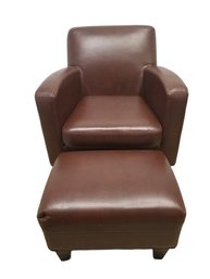 Coffee Brown Faux Leather Club Chair With Footstool/Footrest Ottoman