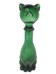 1960's MCM Empoli  Green Glass Cat Decanter