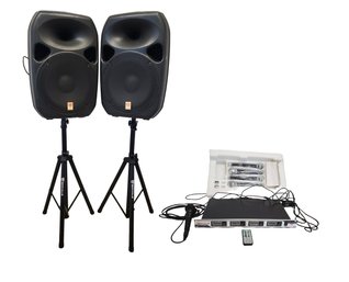 Rockville Power Gig RPG-152K Bluetooth 15' Powered Speakers, Stands,Wireless Microphones