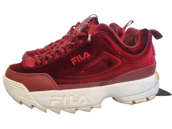 Fila Burgundy Disruptor II Premium Velour Sneakers In Box - Size 7.5