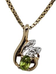 14K Yellow Gold 16' Box Chain With 14K Gold & Peridot Pendant (Bag E)