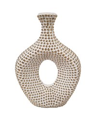 Unique Contemporary White And Gold Tone Textured Ceramic Vase