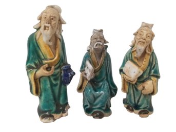 Trio Of Porcelain Chinese Mudmen Statues