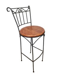 Rustic Metal & Wood Seat Dining Stool Chair