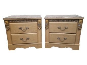 Set Of Ash Grain Top & Wood Nightstands