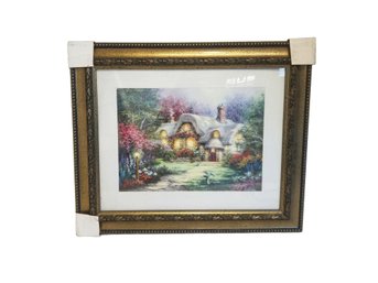 Framed Matted Print Cottage House With Bluebirds By Nicky Boehme
