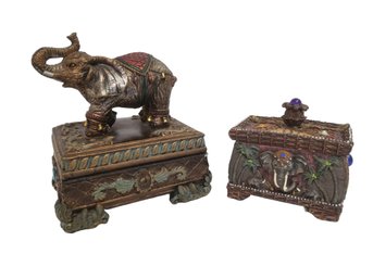 Vintage Resin & Wood Decorative Elephant Trinket Boxes