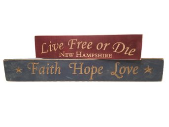 Wooden Novelty Wall Hangings: Faith Hope Love & Live Free Or Die New Hampshire