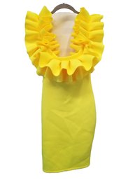 Neon Yellow Off The Shoulder Ruffle Edge Slim Fit Dress