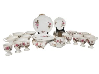 Vintage 1950's Porcelain Snack Sets, Egg Cups, Creamer, Teacups & Mini Oil Lamp - Made In Japan