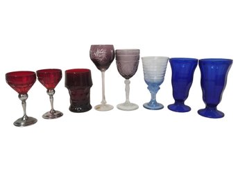 Vintage Glasses & Goblets: Ruby Red Anchor Hocking Honeycomb Tumbler, Cobalt Blue Ice Cream Glasses & More