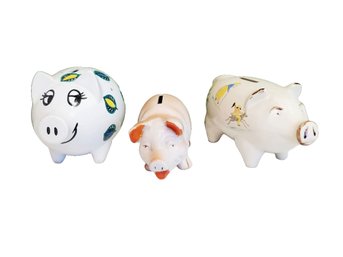 Set Of Three Whimsical Ceramic Coin Piggy Banks - One Is From Saks Fifth Avenue Made In England