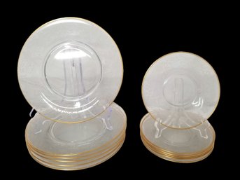 12 Vintage Etched Clear Glass Dishes With Gold Trim