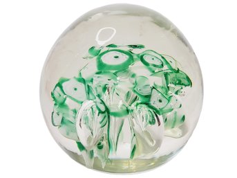 Vintage Green & White Art Glass Paperweight - Murano?