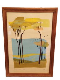 1974 Vintage MCM Framed Artist Signed Limited Edition 6 Of 8 Landscape Trees & Water Print