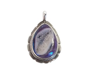 Lovely Unique Sterling Silver Purple Druzy Quartz Pendant By BT Originals