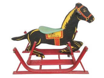1940's Vintage Black Beauty Wooden Child's Toy Rocking Horse
