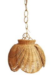 Vintage Boho Mid Century Wicker Rattan Hanging Lamp With Tulip Shade