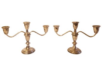 Pair Of Vintage Empire Sterling Silver Weighted 2 Arm Candelabra 3 Candle Holders
