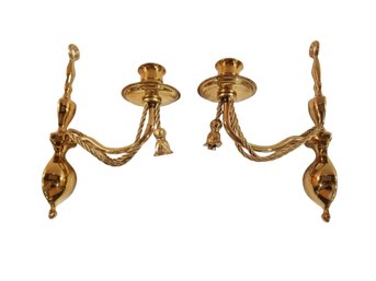Lovely Pair Of Vintage Ethan Allen Home Collection Solid Brass Wall Sconce Candle Holders