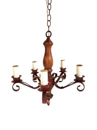 Antique Carved Wood & Metal Five Light Chandelier