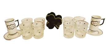 Luck Of Irish - Irish Coffee Mugs, Shamrock Clear Glasses, Shamrock Vase