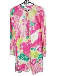 Lovely Lilly Pulitzer Colorful Cotton Ladies Long Sleeved Dress - Size Large - Tropical Bird Jungle Themed