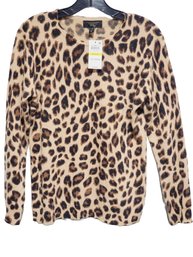 NWT Charter Club Luxury Cashmere Brown & Black Animal Leopard Print Pullover Sweater