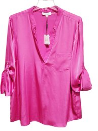 NWT Calvin Klein Hot Pink Fushia Silk Look Ladies Size XL Top Shirt