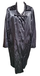 Ladies Calvin Klein Size Large Black Long Lightweight Coat - Poly Cotton Metal Blend Fabric