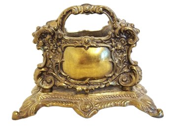 Vintage Ornate Solid Brass Napkin Or Letter Holder # 7287