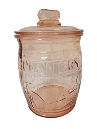 Vintage Planters Mr. Peanut Pink Depression Glass Jar