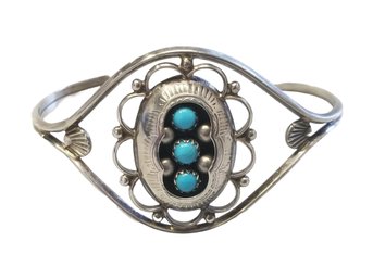 Small Vintage Sterling Silver & Turquoise Native American Cuff Bracelet Signed PL Paul Largo