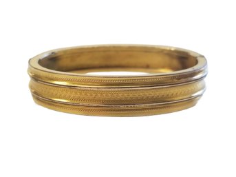 Antique H&B Victorian Style Gold Tone Oval Hinged Bangle Bracelet - Marked Pat. July 21, 1874 H&B