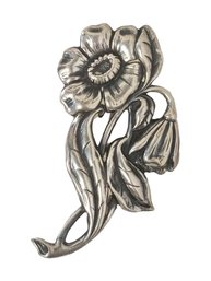 1940s Sterling Silver Flower Brooch Pin