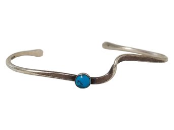 Native American Sterling Silver & Turquoise Wave Cuff Bracelet