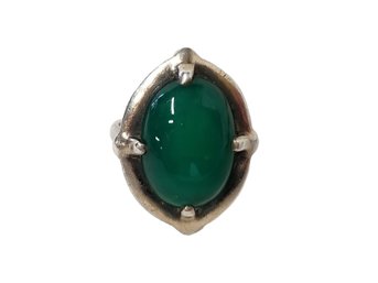 Vintage Sterling Silver Green Onyx Ring - Size 2 1/4