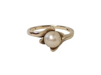Vintage 10kt Yellow Gold Solitaire Pearl Ring - Size 6 1/4