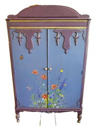 Great Antique Custom Decorated Painted Wardrobe Closet Armoire With Super Fun Colors & Design