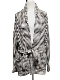 Ralph Lauren Ladies Wool, Angora & Cashmere Houndstooth Size Medium Belted Long Sweater Coat