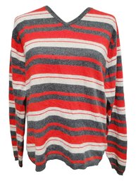 Ladies Lord & Taylor Cashmere Striped V Neck Long Sleeved Pullover Sweater - Size Large